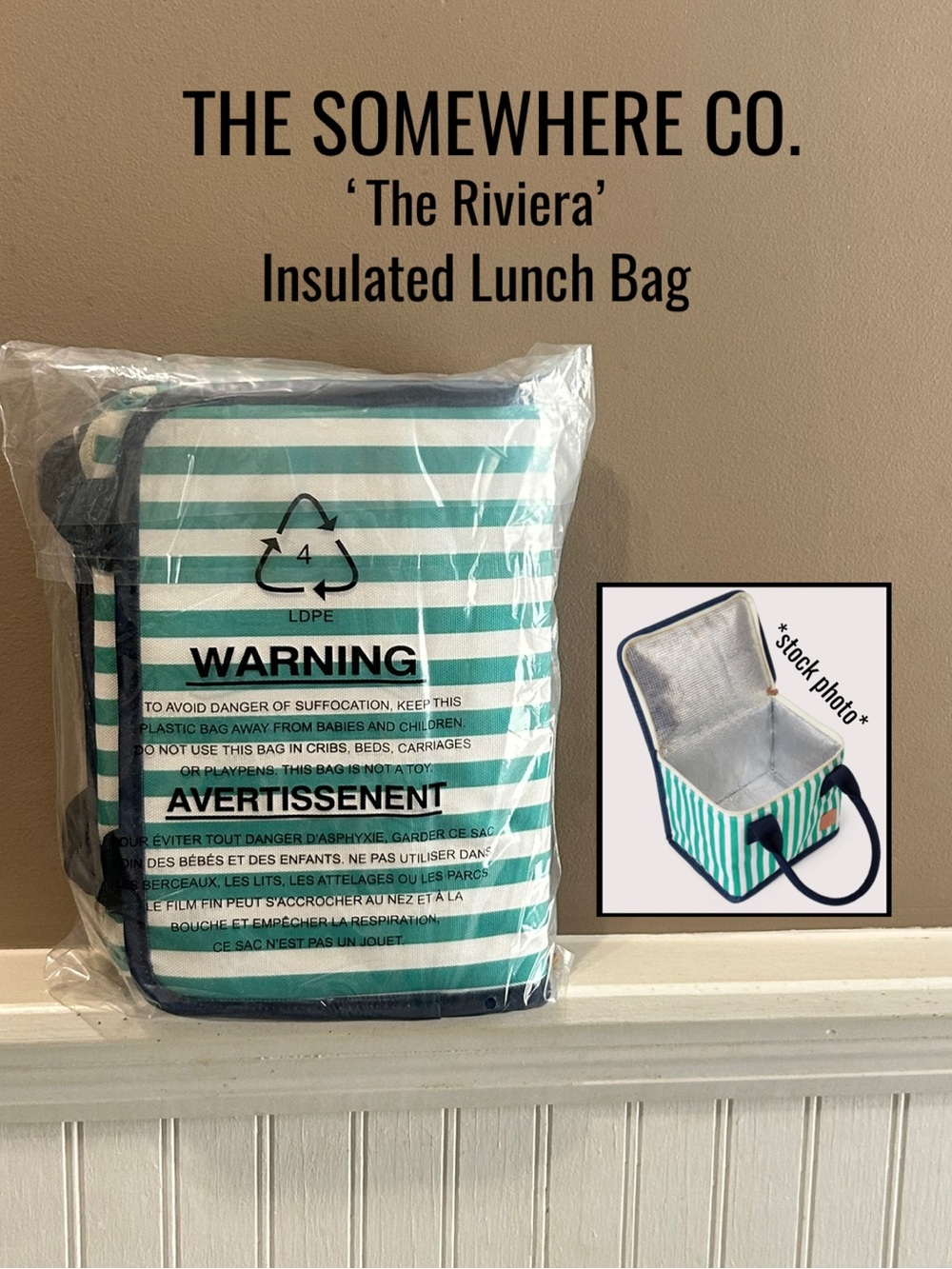 NWT THE SOMEWHERE CO ‘The Riviera’ Insulated Luxe Lunch Bag Tote